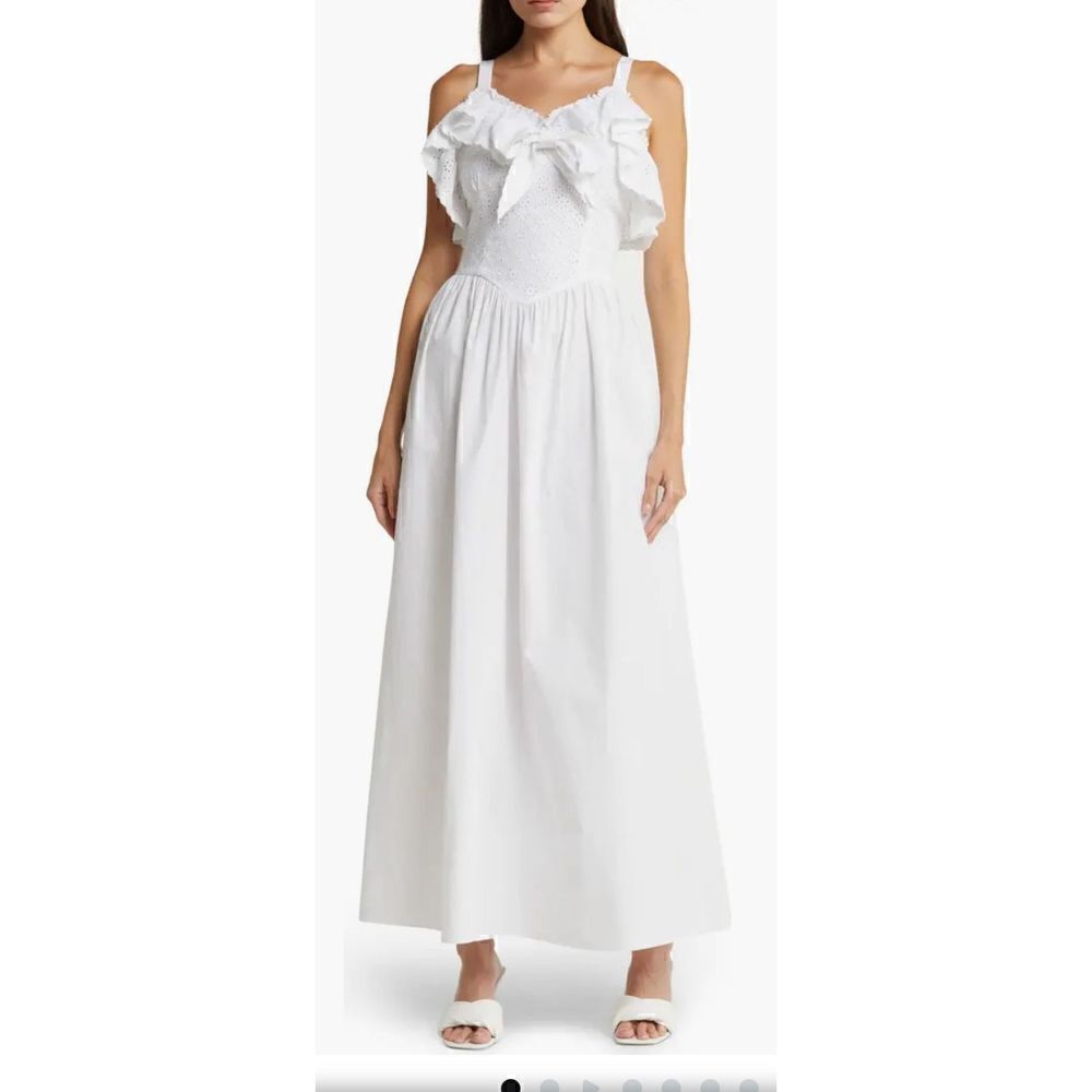 Batsheva Katja Broderie Anglaise Cotton Maxi Dress in White NWT Size 8